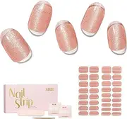 NAILOG Semi Cured Gel Nail Strips, 34 pcs Salon-Quality Gel Nail Stickers, Long Lasting Nail Wraps for Women with Soft Gel Finish, Pink Gleam