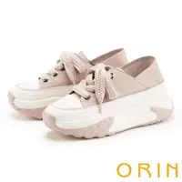 在飛比找momo購物網優惠-【ORIN】真皮拼接綁帶厚底休閒鞋(粉紅)