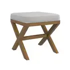Wood Vanity Stool Bench Ottoman Fabric Seat Wood X Legs