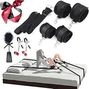 BDSM Kit Sex Bondage Kit Adult Bed Restraint Sex Bonding Straps for Couples Adjustable Spreaders Bar Adult Play Wrist Ankle Cuffs Sex Hand Ties for Women Soft Handcuffs Set Sex Furniture for Bedroom