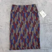 LuLaRoe Cassie Skirt XS Blue Geometric Feather Knee Length Pull On Pencil New