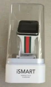 iSmart Watch Android & IOS Compatible White Green & Red Stripe #8863G New in Box