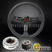 BLACK DEEP DISH STEERING WHEEL + SILVER QUICK RELEASE FOR SUBARU LEGACY 90-07