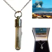 ICELANDIC VOLCANO ASH NECKLACE - SILVER CHAIN -TUBE SHAPE