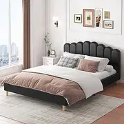 ALFORDSON Tania Black Bed Frame Base with Bed Head, PU Leather Mattress Topper Platform Foundation for Bedroom, Double Size