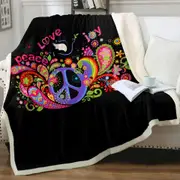 Colorful Retro Sign Peace Love and Joy Throw Blanket