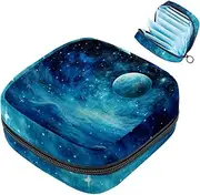 Period Bag,Sanitary Napkin Storage Bag,Blue Universe Stars Planet,Tampon Holder for Purse
