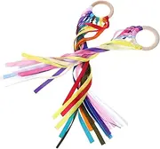 JUMPLAWN 2Pcs Rainbow Hand Kite with Wooden Ring Educational Sensory for Ribbons for Outdoor Play and Cognitive Development for Learning Activities