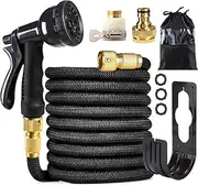Expandable Garden Hose 100FT, XIULIUU Garden Hose with 8-Pattern Spray Gun, Flexible No-Kink Water Pipe with Solid Brass Connector and Holder & Storage Bag,Garden Hose for Watering and Washing (30m)