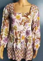 SKY AND SAND FLORAL SZ L BOHO TOP TUNIC MULTICOLOR 100% RAYON MADE IN INDIA