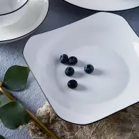 在飛比找蝦皮購物優惠-美麗的厚釉瓷盤 - 普通白色方形圓盤 - 食物盤 - 美麗的