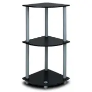 Furinno Turn-N-Tube Wood 3-Tier Corner Display Rack in Black/Gray