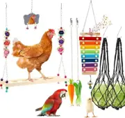 4 PCS Chicken Toys for Coop Accessories, Chicken Swing, Xylophone, Vegetable