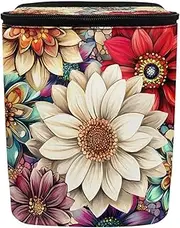 Renewold Car Trash Can with Zipper Lid, Adjustable Foldable Car Garbage Can, Multipurpose Trash Bin, Boho Flower Dahlia Auto Organizer, Camping Picnicing Travel Vacation Storage Bag