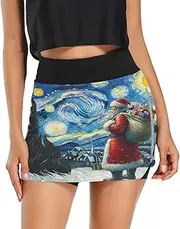 [RPLIFE] Christmas Santa Claus Starry Night Women Sport Skirt, Golf Skorts, High Waisted Skirts for Women Tummy Control
