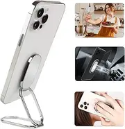 CLZWiiN Cell Phone Ring Holder Finger Kickstand, Foldable 360 Rotation Cellphone Stand for Desk, Office Desktop, Magnetic Car Mount, Metal Multi-Angle for Phone Back Grip (Silver)
