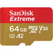 SanDisk Extreme 64GB microSDXC Memory Card Class 10 - U3 - V30 - A2 - Read up to 170MB/s - Write up to 80MB/s [SDSQXAH-064G-GN6MA]