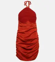 [The Mannei] The Mannei Alcala ruched silk-blend minidress AU 12 red