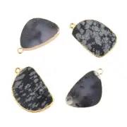 Dendrite Opal Snowflake Obsidian Gold Plated DIY Earring Connectors Lot 2 Pairs