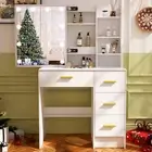Dressing Table Stool Set Large Makeup Sliding Mirror LED Light Vanity White New