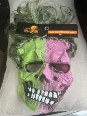 Dual Color Frankie, Skeleton Two Face Mask - Cosplay, Halloween, ￼ Mardi Gras.