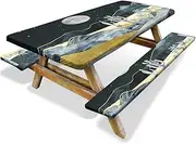 Outdoor Windproof and Dustproof Tablecloth Cover Oil Painting Picnic Table Cover with Bench Cover 3-Piece Set