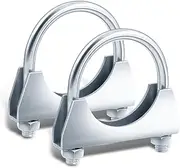 Tanstic 2 x 1-1/4 inch (32 mm) U Bolt Exhaust Clamps, Zinc-Coated U-Bolts Clamps, Muffler Exhaust Clamps with Saddle Flange for Exhaust Tail Pipe (50 mm)