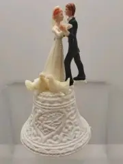 Rare Vtg Bride&groom Bell Wedding Cake Topper Red Head Bride Doves Plastic 3.5"