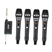UHF Wireless Microphone System 4-Channel Cordless Mic with 4 Handheld Dynamic