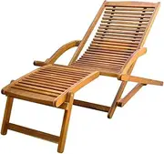 Camping Sunloungers Reclining Patio ChairsSolid Acacia Wood Deck Chair with Footrest