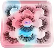 5 pairs of fluffy 3D imitation mink false eyelashes, natural curling thick soft strip stunning false eyelashes set (W05)