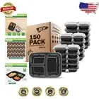 Durable 3-Compartment Meal Prep Containers - 150 Pack, Leak Resistant & Reusable