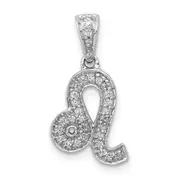 Solid 14k White Gold Simulated CZ Leo Pendant