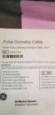 Pulse Ox Nonin Oximetry Interface Cable 20cm 418497-001 NOS - GE CH Transmitter