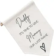 Wedding Flag, Daddy Here Comes Mummy, Wedding Aisle Sign, Page Boy, Flower Girl Banner, Ring Barer Flag (Daddy It's Time To Give Mummy Our Last Name)