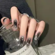 Fainie - Moon & Star Faux Nail Tips R722 - Black & Gray - One Size