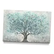 Abstract Landscape Canvas Wall Art: Teal Blue Blossm Tree Picture Modern Hand