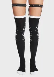 [Too Fast] Moon And Bats Thigh High Spiked Garter Socks
