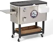 [Tommy Bahama] 100 Quart Rolling Stainless Steel Cooler with Wheels, Attached Bottle Opener and Cap Catcher