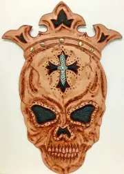 CARVED LEATHER BLACK KING STINGRAY SKULL WITH CROSS BIKER PATCH HARLEY RARE UNIQ