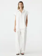 Crushed Cotton Scoop Hem Shirt