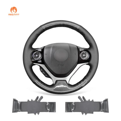 MEWANT PU Carbon Fiber Leather Car Steering Wheel Cover Wrap for Honda Civic 9