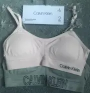 NWT CALVIN KLEIN Girls 1 Pink Logo 1 Gray Seamless Bralette Bra S 6-6X Padded
