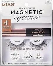KISS Magnetic False Eyelashes, Charm, 12 mm - 1 Pair With Lash Eyeliner, Contact Lens Friendly, Easy to Apply, Reusable Strip Lashes