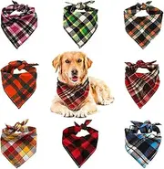 VIPITH 8 Pack Triangle Dog Bandana, Reversible Plaid Painting Bibs Scarf, Washable and Adjustable Kerchief Set for Dogs Cats Pets