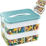 Building Blocks Storage Containers,2 Layers Stackable Toy Bin Chest with Compartments - Toy Box with Building Baseplate Lid, Containers Bins for Building Bricks Dolls Crafts Organization