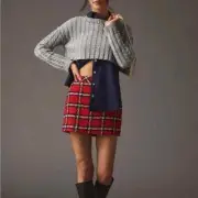 NEW! XS NWT Anthropologie English Factory Tweed Mini Skirt Red