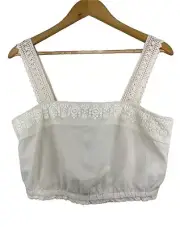 AE Studio Lace Detail Cotton Peasant Crop Top, Size L NWT $34.95