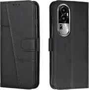 HMLTD Retro Leather Cases Compatible with Oppo Reno 10 Reno10 Pro Plus CPH2531 Shockproof Phone Housing Frame Magnetic Non-Slip Anti-Fall Covers (Reno 10 Pro Plus,Black)