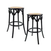 Aster 2pc Round Bar Stools Dining Stool Chair Solid Birch Wood Rattan Seat Black
